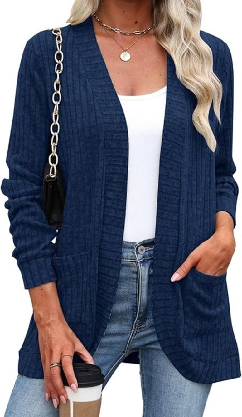Halife Women's Fashion Cardigan Sweater w/ Front Pockets, XXL Navy Blue